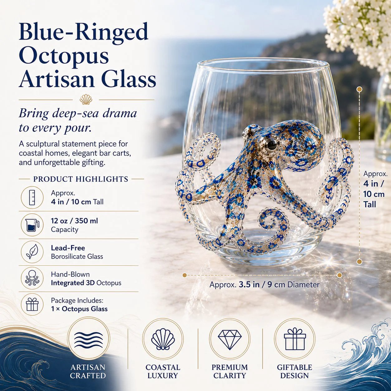 ⏰Last day Promotion 🔥-🎁The Perfect Beach House Gift🌊3D Ocean Animal Artisan Glassware Collection